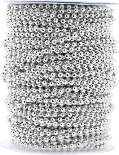Mandala Crafts Rollo de cadena de perlas de plata metálica de 0.157 pulgadas (0.157 in) – 44 yardas para decoración de bodas, arreglos florales,