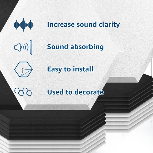 Vista 7 de Art3dwallpanels Paquete de 12 paneles acústicos autoadhesivos, color blanco y negro, paneles de pared insonorizados de 14 x 12 x 0.4 pulgadas