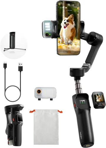Vista 10 de hohem iSteady V3 - Estabilizador de cardán para iPhone, cardán de teléfono de 3 ejes, rastreador magnético de inteligencia artificial, varilla Negro