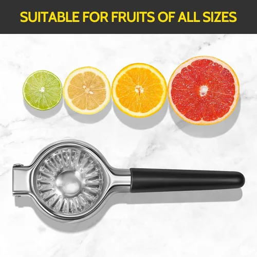 Vista 3 de Sopito - Exprimidor de limón de acero inoxidable, resistente con cuenco exprimidor de metal grande para jugos sin semillas, diseño de agarre
