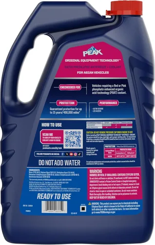 Vista 2 de Peak - OET de vida extendida rojo/rosa 50/50, anticongelante/refrigerante prediluido para vehículos asiáticos, 3,7 l