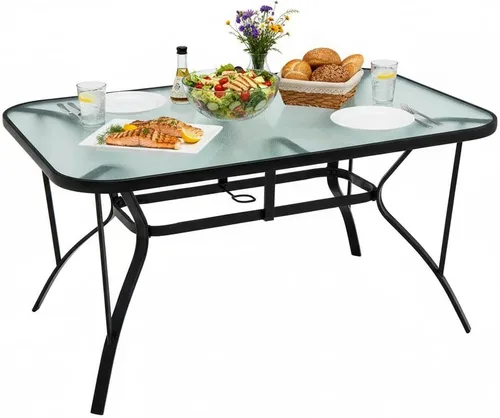 Vista 12 de Mesa de comedor al aire libre Tangkula con agujero para sombrilla de 2 pulgadas, mesa de patio cuadrada de 32 pulgadas con tapa de vidrio templado