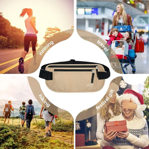 Vista 136 de DAITET Cinturón de dinero, soporte para pasaporte, cartera de viaje oculta segura con bloqueo RFID, riñonera encubierta (negro), Negro, Rfid