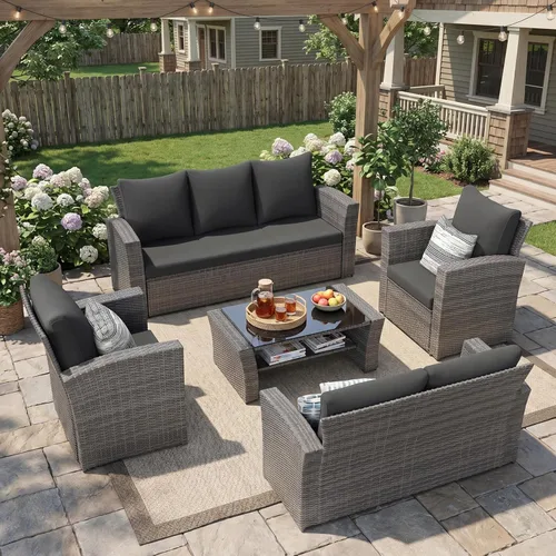 Vista 26 de Wisteria Lane Juego de muebles de patio de 4 piezas, conjunto de muebles de conversación de patio al aire libre de mimbre, sofá de patio para todo