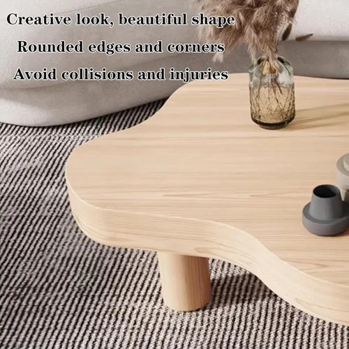 Vista 7 de Mesa de centro Cloud de madera maciza irregular, con forma de nube, decoración de mesa auxiliar con 3 patas, bonita mesa auxiliar redonda moderna