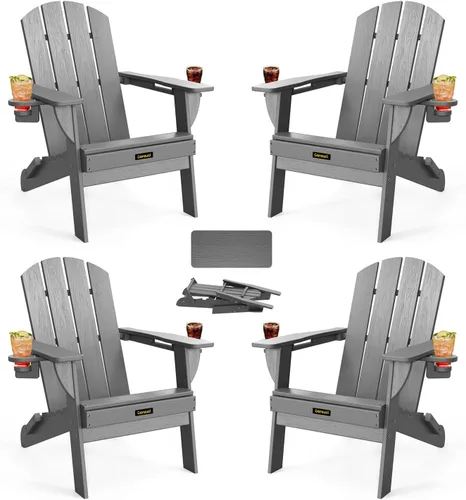 Vista 43 de Silla Adirondack plegable, sillas Adirondack de plástico texturizado de madera con soporte para 2 tazas, silla para hoguera de polietileno de alta