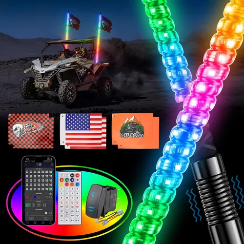 Vista 9 de Ehaho 2 piezas luces de látigo de 1 pie para UTV ATV con base de resorte, luz LED de látigo tres veces más brillante con interruptor basculante y 6
