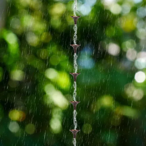 Vista 5 de Cadena de lluvia para exteriores de 9.7 pies con 10 copas en forma de embudo, cadena de lluvia ajustable para canalones, aleros, desagües, bajantes