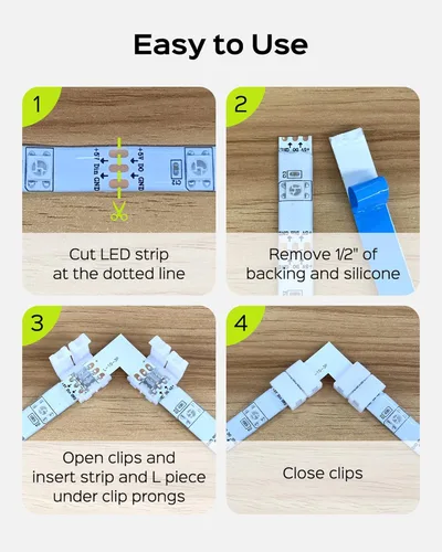 Vista 4 de JACKYLED Conectores LED de 3 pines de 0.315 pulgadas para tiras de luces LED, kit total de 22 conectores de esquina para extensión de adaptador sin