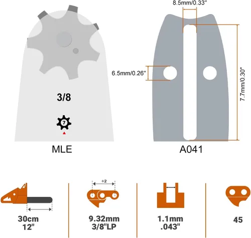 Vista 2 de Savior Cadena de motosierra de 12 pulgadas con barra de 45 eslabones de transmisión calibre .043 3/8 LP para Dewalt DCCS620B DCCS620P1 Craftsman