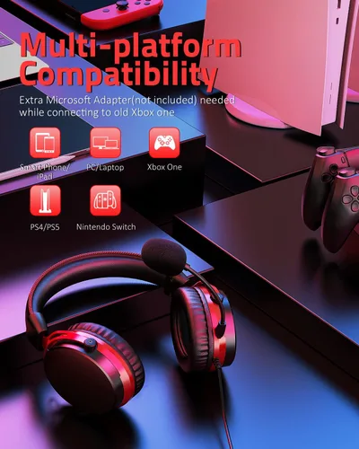 Vista 2 de G9400 Gaming Headset for PS4 PS5 PC Xbox One Controller Noise Cancelling Over Ear Headphones with Mic Bass Surround Sound Memory Earmuffs Wired