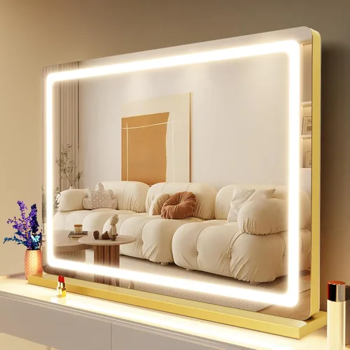 Vista 17 de Gvnkvn Espejo de tocador luminoso con luces, espejo LED de maquillaje de 14 x 12 pulgadas, espejo Hollywood, 3 modos de luz, control táctil