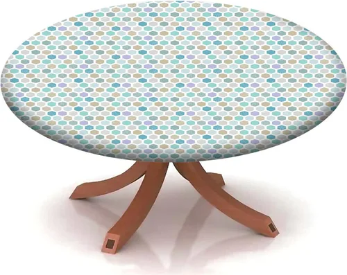 Vista 22 de Mantel con patrón de mármol, borde elástico, adecuado para catering y cocina, se puede limpiar para mesa redonda de comedor, para mesas redondas