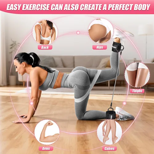 Vista 4 de Ankle Resistance Bands with Cuffs, Resistance Bands Set for Working Out, Leg and Glute Exercise Bands – Home Gym Workout Equipment for Women, Booty
