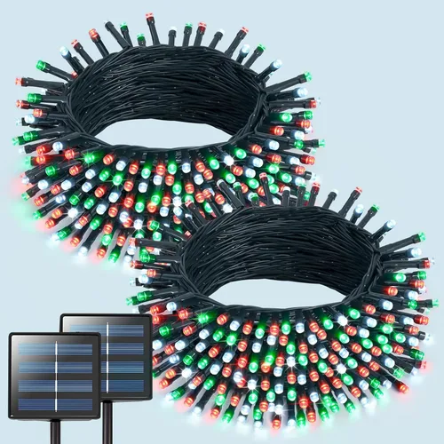 Vista 37 de JMEXSUSS Paquete de 2 tiras de luces solares para exteriores, 100 LED de 42.7 pies de luces solares blancas para exteriores, impermeables, 8 modos