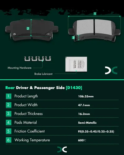 Vista 3 de SCITOO Kit de pastillas de freno semimetálicas D1430 para Buick 2010-2017, Cadillac 2013-2019, Chevrolet 2013-2020, Saab 2010-2011