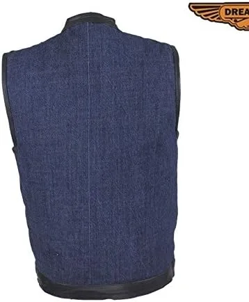 Vista 2 de Chaleco de mezclilla para hombre con ribete de cuero, 2 bolsillos para pistola