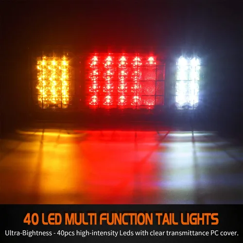 Vista 3 de LINKITOM Barra de luz trasera de camión de 40 LED, luz trasera de freno de señal de giro súper brillante con protección de red de hierro