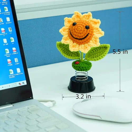 Vista 2 de Accesorios de girasol para automóvil, decoración de tablero de ganchillo, flores de sol sonriente agitadas, cabeza de bobblehead, decoración