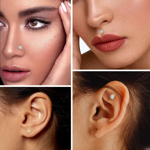 Vista 4 de FUNLMO Piercing para cartílago Tragus de 16G, hélice, concha, labret, Medusa, joyería de titanio con parte trasera plana, anillo de labio roscado