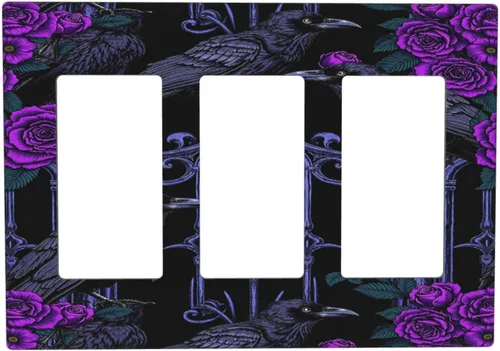 Vista 132 de Cubiertas de tomacorrientes, mármol negro y dorado, hojas blancas doradas, 1 palanca, 1 combinación basculante, placa decorativa de pared, placa