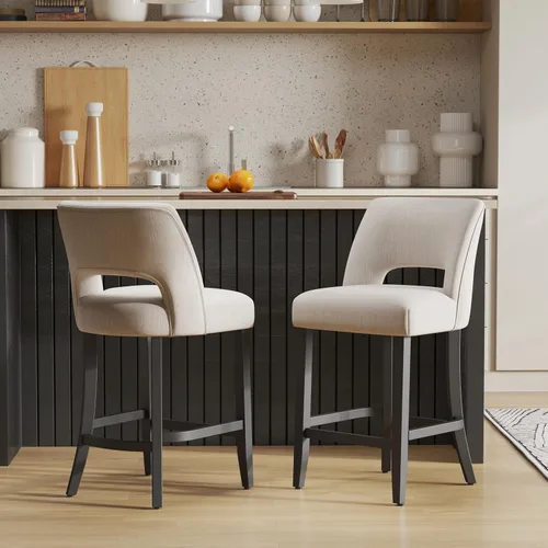 Vista 36 de VKNOW Juego de 2 Taburetes de Bar, Taburetes de Bar Tapizados de Altura de Mostrador, Taburetes Modernos de Mostrador con Patas de Madera para Isla