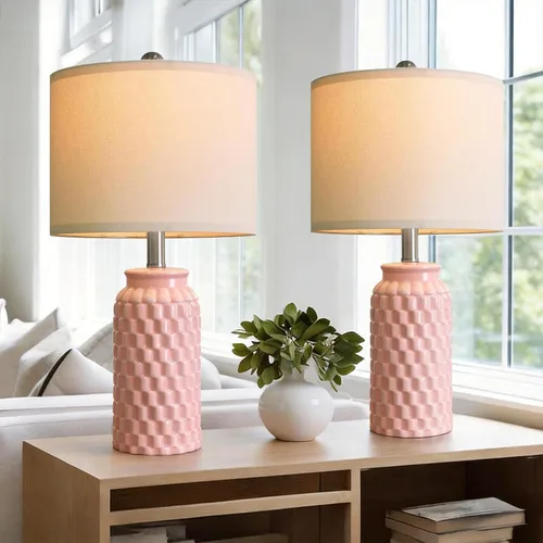 Vista 23 de USumkky - Juego de 2 lámparas de mesita de noche de cerámica moderna dorada de 20.5" para decoración de dormitorio, lámpara de mesa de estilo granja