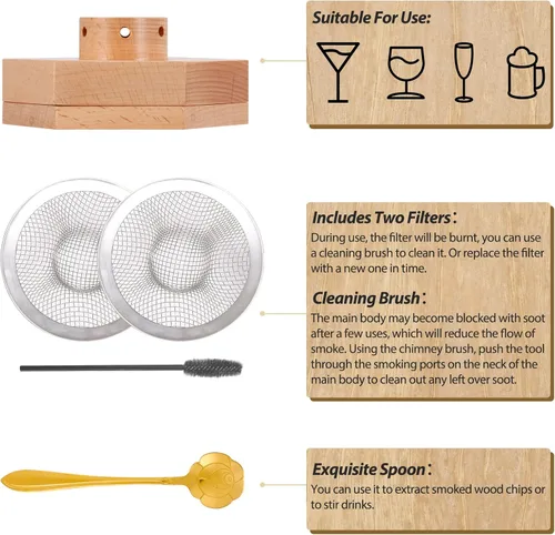 Vista 7 de Cocktail Smoker Kit, Whiskey Smoker Infuser Kit with 5 Flavors Wood Chips, Old Fashioned Drink Smoker with Torch for Cocktail, Bourbon, Whiskey