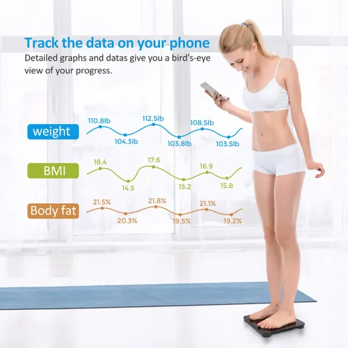Vista 4 de FITINDEX Báscula con IMC, grasa corporal, masa muscular, báscula inteligente para peso corporal, Bluetooth, digital, sincronización con aplicación