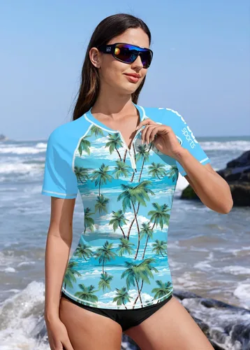 Vista 40 de BesserBay Women’s Rash Guard Shirt UPF 50+ Half Zip Short Sleeve Quick Dry Swim Shirt Swimsuit Tops