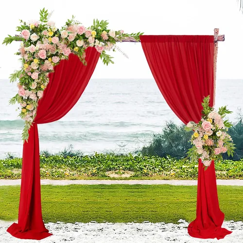 Vista 4 de AMZLOKAE Telas rojas para cubrir el arco de la boda, 2 paneles de tela de gasa de 18 pies, arco de boda, 6 yardas, ceremonia de boda, recepción