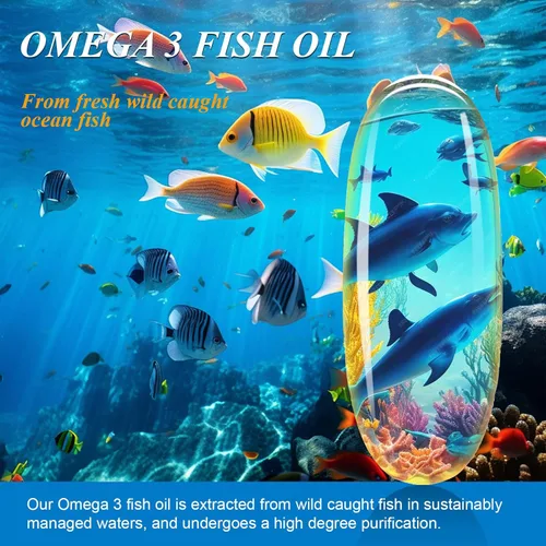 Vista 5 de Aceite de pescado Omega 3 1000 mg Softgels, suplemento de ácidos grasos Omega 3 con EPA y DHA, suplementos de aceite de pescado Omega 3