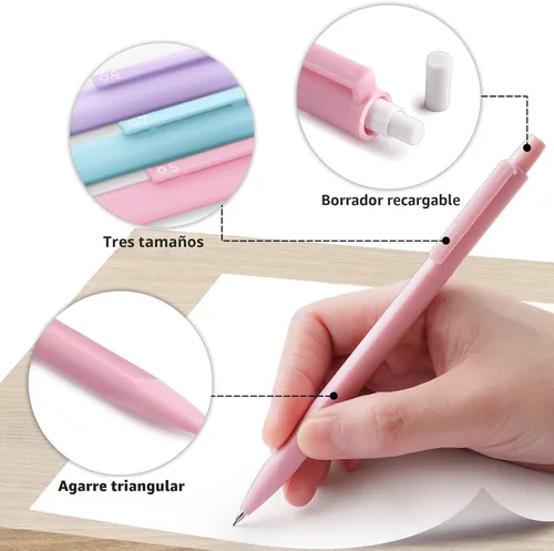 Vista 5 de Set de Lápices Mecánicos Lindos de Four Candies, 6 Piezas de Lápices Mecánicos Pastel de 0.5 mm y 0.7 mm y 0.9 mm con 360 Piezas de Minas, 3