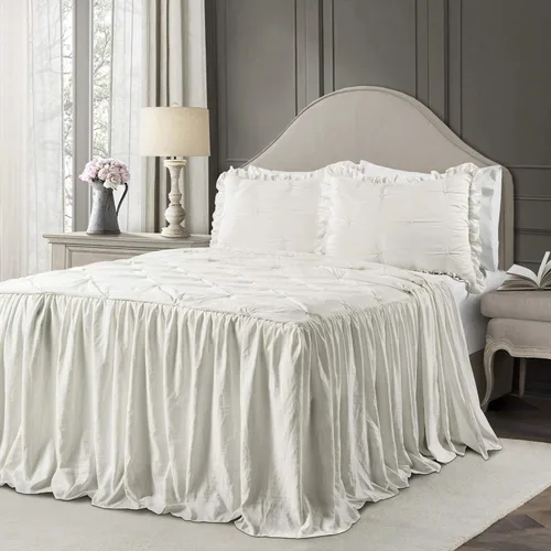 Vista 12 de Lush Decor Ravello - Juego de colcha con faldón de volantes y pliegues - Juego de ropa de cama de lujo de 3 piezas con volantes - Decoración