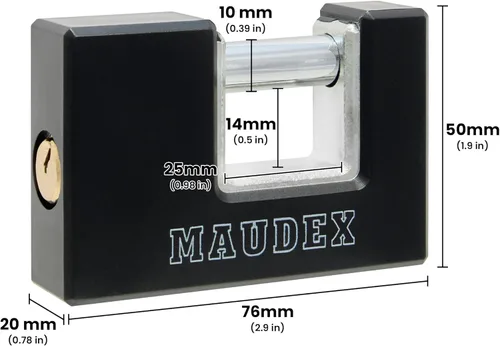 Vista 2 de Maudex® RZB75 Candado resistente para contenedores con 3 llaves - Eslabones de acero resistentes al corte de 10 mm - Protección ABS contra