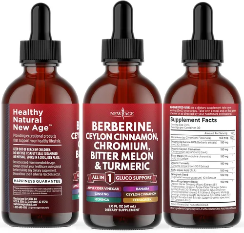 Vista 8 de Berberina con suplemento de canela de Ceilán gotas líquidas + extracto de melón amargo, glucomanano, gimnasia, cromo, cúrcuma, Panax Ginseng