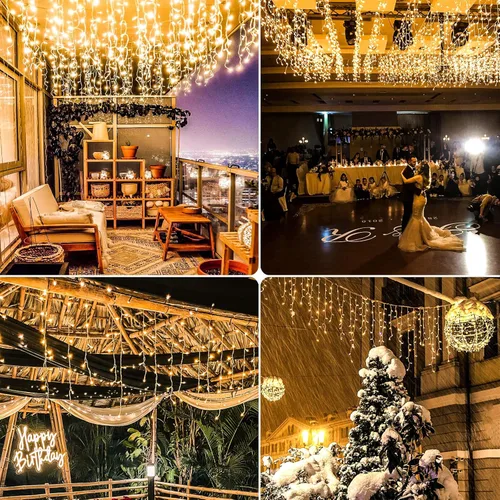 Vista 6 de Einiiya Luces de carámbano para exteriores 400 luces LED parpadeantes de 33 pies 8 modos de iluminación conectables enchufables impermeables