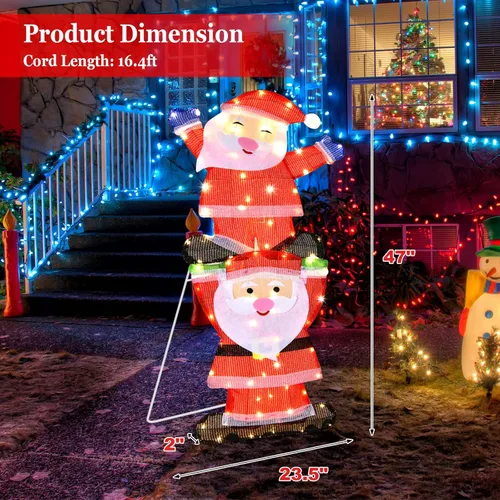 Vista 5 de Tangkula Letrero de Navidad doble de Papá Noel con luces LED, letrero de luz de Navidad al aire libre con estacas y luces de cadena, letrero