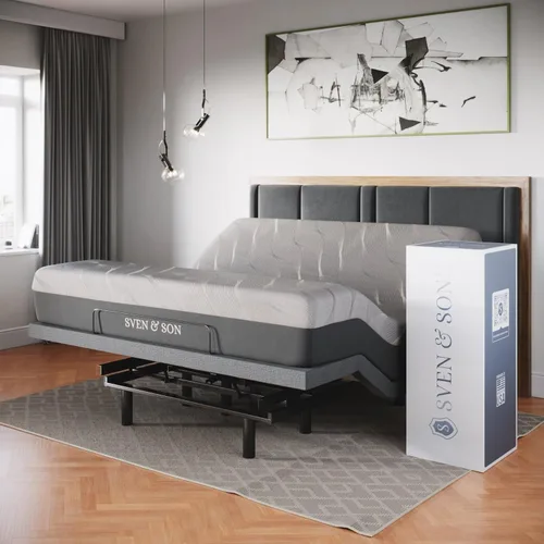 Vista 10 de Sven & Son Base de cama ajustable clásica, elevación de cabeza y pies, masaje, luces debajo de la cama, USB, memoria de gel, marco inteligente