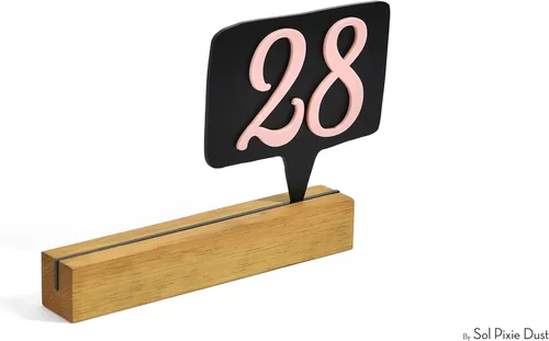 Vista 3 de Modern Table Numbers Sign - Wooden base/Black Acrylic with Pink - Personalized Table Number - Table Numbers Wedding - Custom Number Signs