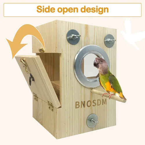 Vista 5 de BNOSDM Caja de nido de periquitos Caja transparente de cría de aves Cajas nido de madera natural jaula para pájaros (S)