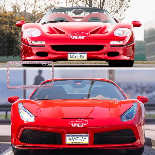 Vista 3 de Marco de matrícula rosa, 1 paquete de marcos de matrícula brillantes para mujer, cubierta de matrícula de diamante, soporte para placa de matrícula