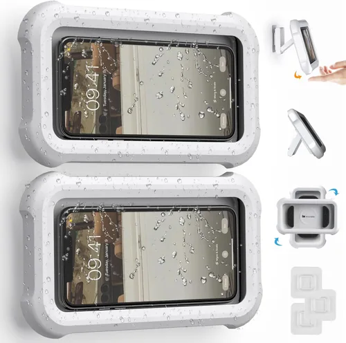 Vista 8 de Mistriddle Soporte para teléfono de ducha impermeable con rotación de 360°, ángulo ajustable, soporte para teléfono montado en pared para espejo