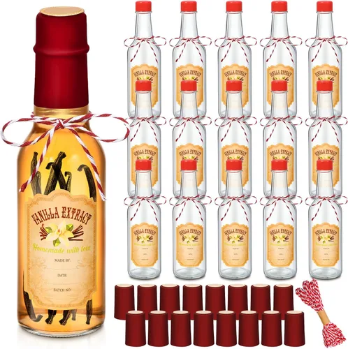Vista 17 de Tioncy 16 piezas de botellas vacías de extracto de vainilla para jarra de vainilla casera, botella de vidrio con tapa, banda retráctil, etiqueta