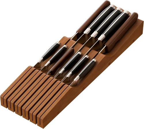 Vista 8 de Organizador de cajones de cuchillos grande, soporte para cuchillos de madera de bambú, bloque de cuchillos con capacidad para hasta 15 cuchillos