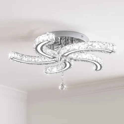 Vista 19 de Finktonglan Candelabros de Cristal de 11.8", Luz de Techo de Cristal Moderna LED Candelabros Pequeños Candelabro de Montaje Semiempotrado Luz