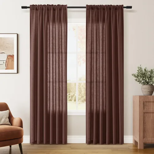 Vista 58 de Guken Cortinas de lino verde aguamarina de 84 pulgadas de largo, juego de 2 paneles semitransparentes con bolsillo para barra para comedor