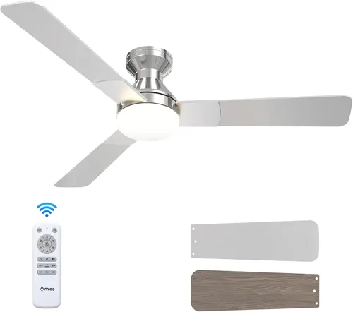 Vista 15 de Ventiladores de techo Amico con luces, ventilador de techo de perfil bajo de 42 pulgadas con luz y control remoto, montaje empotrado, reversible