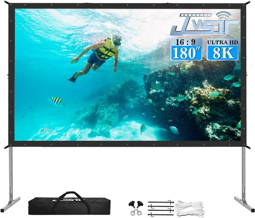 Vista 9 de Pantalla de proyección y soporte, pantalla de cine al aire libre de 80 pulgadas - Pantalla de proyección al aire libre de PVC de 3 capas mejorada