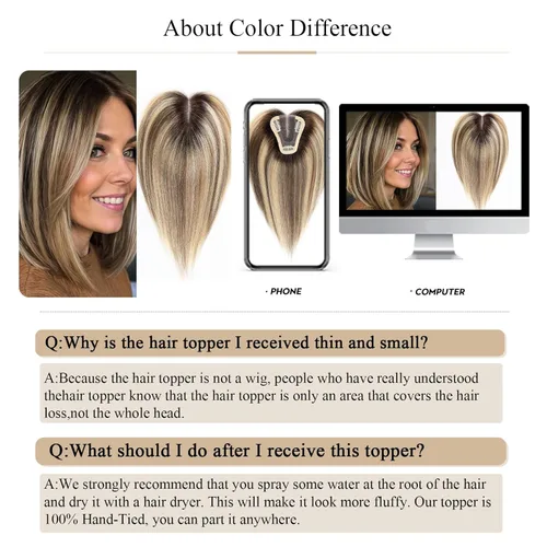Vista 6 de HAIRCUBE Peluquines Ceniza Rubio para Mujeres de Cabello Humano Real, Extensiones de Cabello Humano 100% Remy de 3.5"*4" Atadas a Mano con Base